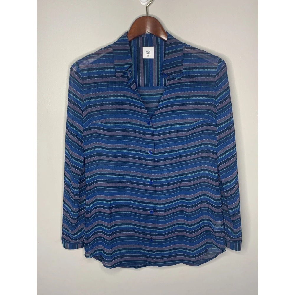Cabi Button Down Shirt Womens XS Blue Striped Long Sleeve Office Career Nautical